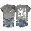 Front and back view of In My Lacrosse Mom Era t-shirt with distressed denim shorts - Dark Gray (White Print)
