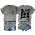 Front and back view of grey Lacrosse Mom Era cotton t-shirt with retro back print - Dark Gray (Black Print)