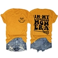 Front and back detail of In My Lacrosse Mom Era orange t-shirt and denim shorts set - Mustard Yellow (Black Print)