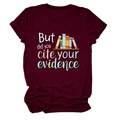 Close-up of burgundy cotton T-shirt featuring colorful books and academic quote print - Wine Red (White Font)