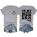 Front and back detail of grey Lacrosse Mom Era t-shirt with cotton fabric texture - Light Gray (Black Print)