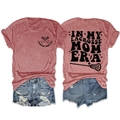 Detailed view of the vintage In My Lacrosse Mom Era typography and graphic on back of red tee - Rose Gold (Black Print)