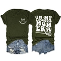 Detail of olive green Lacrosse Mom t-shirt and distressed blue denim shorts set - Army Green (White Print)