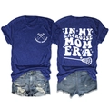 Detailed front and back views of purple Lacrosse Mom t-shirt with screen-printed graphic - Retro Blue (White Print)