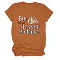 Detail of rust red heather T-shirt with academic quote and colorful book graphics - Burnt Orange (Black Font)