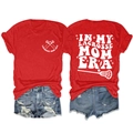 Detailed back and front views of red Lacrosse Mom cotton t-shirt with vintage print - Red (White Print)