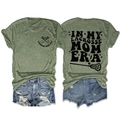 Heather green Lacrosse Mom Era t-shirt featuring vintage prints and denim shorts set - Olive Green (Black Print)