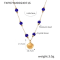 Halskette aus goldenem Titanstahl mit blauem Kristall-Muschelanhänger und blauen Perlen - Goldene Halskette (TXP075)