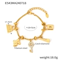 18K gold-plated titanium steel bracelet with five crystal-encrusted charms and 5cm extension - E543-Gold Bracelet