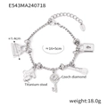 Titanium steel charm bracelet in silver finish with handbag, heart key and crystal charms - E543-Steel Color Bracelet