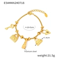 18K gold plated titanium steel charm bracelet with key and handbag pendants - E544-Gold Bracelet