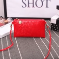 Glossy bright red crocodile pattern small crossbody bag with gold hardware detail - Red