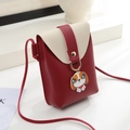 Mini crossbody phone bag in red and beige dual-tone with cute cartoon puppy pendant - Red