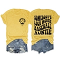 T-shirt jaune Baseball Auntie et short en jean vieilli, vues de face et de l'arrière - Jaune (Police Noire)