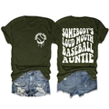 T-shirt Baseball Auntie vert foncé à plat montrant le design graphique recto et verso - Vert Armée (Police Blanche)