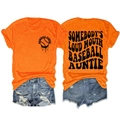Détail recto-verso du t-shirt orange avec impression de lettres Baseball Auntie noires - Orange (Police Noire)