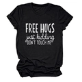 Detail view of cotton t-shirt with Free Hugs Just Kidding print and folded sleeves - Black (White Font)