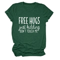 Detail of forest green T-shirt with rolled sleeves and Free Hugs slogan print - Retro Green (White Font)