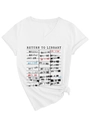 Detail of white V-neck T-shirt featuring a vintage library card print and side knot design - S / White (Black Print)