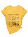 Detail of yellow V-neck T-shirt with sleeve cuffs and Return to Library vintage print - S / Yellow (Black Print)