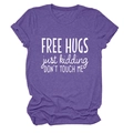 Macro view of purple heather knit fabric and high-quality Free Hugs slogan print - Purple (White Font)
