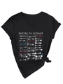 Detail of V-neck cotton T-shirt featuring a vintage Return To Library card print design - S / Black (White Print)