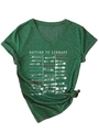 Detail of V-neck short sleeve t-shirt featuring retro library card print and cuffed sleeves - S / Vintage Green (White Print)