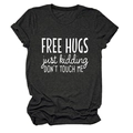 Dark gray Free Hugs Just Kidding short sleeve T-shirt with rolled cuffs for women - Heather Gray (White Font)