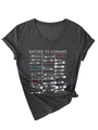 Detail of V-neck charcoal t-shirt featuring a Return to Library card graphic and knot hem - S / Heather Grey (White Print)