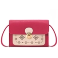 Contrast color crossbody bag with hollow flower patterns and golden metal lock - Red