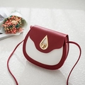 Fashion saddle crossbody bag in burgundy and beige with gold teardrop lock buckle - Burgundy