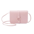 Pink minimalist crossbody bag with wide strap and gold hardware on white background - Pink