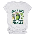 Detailed close-up of cartoon pickle print on a white cotton crew neck t-shirt - S / White