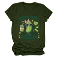 Detail of cute anthropomorphic pickle print on dark green cotton T-shirt for women - S / Army Green