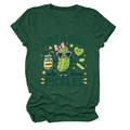 Close-up of heart-shaped sunglasses pickle cartoon print on dark green cotton t-shirt - S / Vintage Green