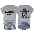 Detailed front and back view of grey Baseball Aunt short sleeve T-shirt with text - Light Gray