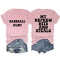 Detailed front and back view of pink baseball aunt graphic t-shirt with letter print - Pink