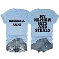 Light blue crewneck t-shirt set with Baseball Aunt slogan and back print detail - Light Blue