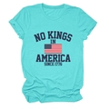 Détail du t-shirt en coton vert menthe avec l'imprimé graphique NO KINGS IN AMERICA - S / Bleu Eau Profonde