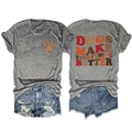 Detail of Dogs Make Everything Better print on grey short sleeve cotton t-shirt - S / Dark Gray