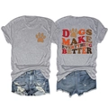 Detail of grey t-shirt with Dogs Make Everything Better print and ripped denim shorts - S / Light Gray