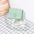 Mint green mini crossbody square bag with gold metal buckle and leather strap - Green