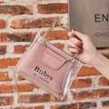 Transparent PVC bucket bag with pink inner pouch and gold cat-shaped handle - Pink