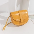 Chic yellow crocodile pattern crossbody saddle bag with sleek PU leather finish - Yellow