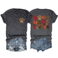 Detail of Dogs Make Everything Better print on gray t-shirt with denim shorts - Heather Black
