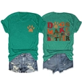 Detail view of green T-shirt with 'DOGS MAKE EVERYTHING BETTER' slogan and denim shorts - Dark Green