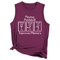 Détail du débardeur bordeaux de pickleball avec ourlet noué et motif sportif humoristique - Rouge Pourpre (Police Blanche)