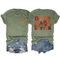 Army green t-shirt with dog paw prints and blue denim shorts flat lay display - Olive Green