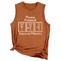 Débardeur femme rouille pour pickleball avec nœud latéral et motif graphique blanc - Orange Brûlé (Police Blanche)