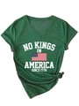Close-up of V-neck dark green T-shirt with vintage American flag print and side-knot detail - S / Vintage Green (White Print)